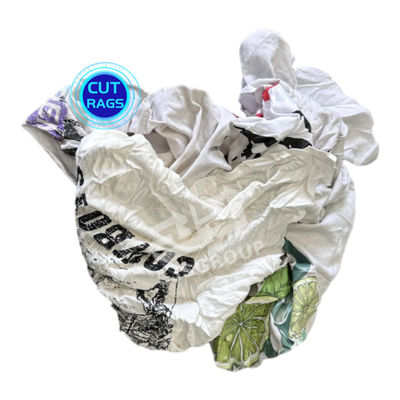 Used Jam Rags 100% cotton used clothes scrap rags white printed t shirt industrial ...